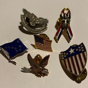 Patriotic Pin Set with Eagle and Flag Designs